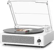 Vinyl Record Player Wireless Bluetooth Turntable with Speakers for Vinyl Records Belt-Driven Vintage Turntable Support 3-Speed, Headphone, RCA Line, AUX-in for LP Vinyl Players Home Decoration White