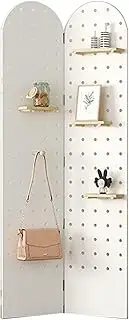 Folding Pegboard Partition Screen,Room Divider Wall with Storage Rack,2-5 Panel Pegboard Room Divider Panel,for Bedroom Bazaar Jewelry Store(White,180x40cm-2 Panel)