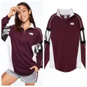 VS VICTORIAS SECRET PINK TUNIC HALF ZIP PULLOVER SWEATER JACKET TOP RUBY RED M