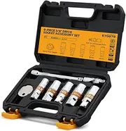 8-Piece 3/8" Drive Spark Plug Socket Set with Universal Joint, Spark Plug Gapper and 6" Extension Bar, SAE & Metric, 5/8", 3/4", 13/16", 14mm, 18mm, CR-V Sockets with Rubber Holding Rings