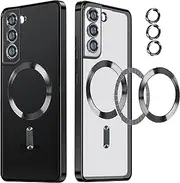 [RUNGOS] for Samsung S21 Case MagSafe (Camera Lens Protector) [Stable Magnetic] [10Ft Drop Protection] Soft Shockproof Case for Samsung Galaxy S21 Phone Case, S21 Magnetic Case Cover 6.2'', Clear Black