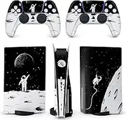 BelugaDesign Space Astronaut Skin PS5 | Galaxy Moon Spaceship Anime Cartoon | Cute Vinyl Cover Wrap Sticker Full Set Console Controller | Compatible with Sony Playstation 5 (PS5 Disc, Black White)