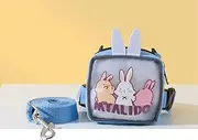 Dog Harness Backpack Cute Dog Vest Harness and Leash Set Plaid Soft Mesh Dog Harness with Adjustable Travel Food Back Pack Carrier Bags for Puppy Small Tiny Medium Dogs or Cats (Blue Rabbit, Small)