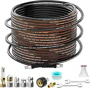 100FT Sewer Jetter Kit for Pressure Washer - 5800PSI Drain Sewer Cleaner with High-Pressure Swivel Push Button 5 Sewer Jetting Nozzles