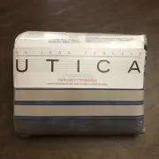 VTG Utica Non Iron Percale Twin Sheet Set Blue/Brown Striped Bedding 180 Blend