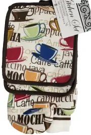 7pc SET:2 POT HOLDERS,2 TOWELS,2 DISHCLOTHS &1 OVEN MITT,COLORFUL COFFEE CUPS,BH