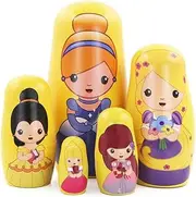 Cute Princess Nesting Dolls for Girls,5 Pcs Girl with Dress Handmade Wooden Russian Nesting Doll Yellow Matryoshka Dolls for Kids Toy Birthday Christmas New Year Girl Women Gift Home Decoration
