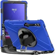 for Samsung Galaxy Tab S9 FE+ / S9 FE Plus 12.4 Inch Case,Three-in-one Shatter-Resistant Shell, Drop-Proof, Dust-Proof, Shock-Proof,360 Degree Rotating Multi-Function Grip Bracket,Blue