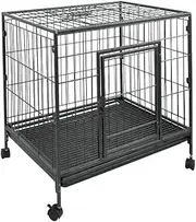Suchown Double Door Dog Cage Dog Crate with Lockable Wheels and Removable Trays Small Crate for Puppies and Small Dogs Dog Kennel Indoor