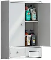 Bathroom Cabinet,No-Punch 2 Door 2 Drawer Over Toilet Wall Mounted Cabinets for Bathroom Bedroom Kitchen Laundry Room