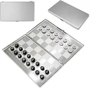 Metal Pocket Chess Set, Portable Foldable Travel Magnetic Mini Checkers Light Weight Family Game