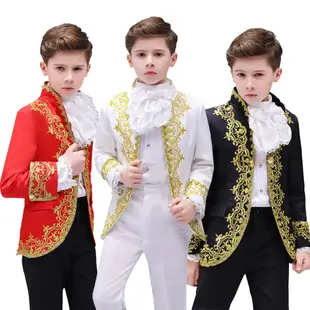 兒童男童歐式宮廷劇服裝鑲嵌金花舞台白馬王子表演禮服