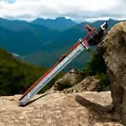 Damascus Steel Viking Sword Medieval Larp Sword, Monogram Sword With Sheath