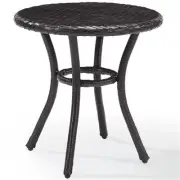 Pemberly Row Coastal Wicker / Rattan 20" Round Patio End Table in Brown