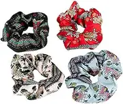 4 Pcs Floral Prints Vivid Color Hair Scrunchies Big Pattern Hair Bobbles Elastics Ponytail Holders Hair Wrist Ties Bands Scrunchies for Sleep Show Dance Party Women (Style 1, One size)