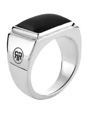 [Rebel & Rose] Square Onyx Lowneck Ring in Silver