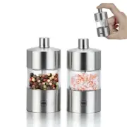Stainless Steel Salt And Pepper Grinder Set Small Refillable Mini Adjustable