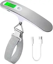[Scuvleos] Rechargeable Digital Travel Luggage Scale with Strap for Luggage Suitcase Baggage Weighing, Weight Max up to 110 Lbs/50kg & LCD Display Screen Design,USB Type-C Port