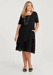 [TS] Taking Shape Square Neck Layered Dress Size 24 in, Viscose - Plus Size Women's Clothing