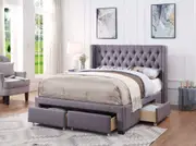 Bologna Premium Fabric Queen Bed Frame Grey Drawers