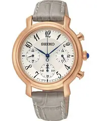 在飛比找Yahoo!奇摩拍賣優惠-SEIKO WATCH 精工 玫瑰金色計時三眼石英女士珠光皮