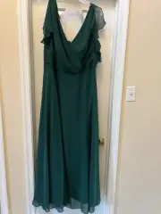 David’s Bridal Juniper Green Long Gown Flutter Sleeves Bridesmaid MOB MOG 20