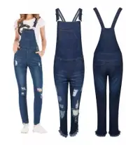 Womens Overalls Dungarees Tops Hem Ripped Trousers Ladies Pockets Jeans Jumpsuit