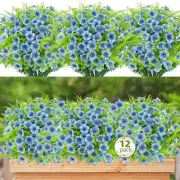 Artificial Flowers Outdoor UV Resistant 12 Bundles Faux Plants Outdoor Blue