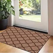 Washable Door Mat - Non Slip Mat Wooden Floor - Front Door Mat Inside Door Mat, Super Absorbent Dirt Trapper - Kitchen Door Mat Hallway Runner Rugs (Trellis Beige, 40x60cm) (HV-4mm)