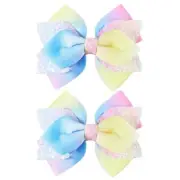 4" Boutique Ribbon Hair Bow Clips Sparkling Glitter Sequin Multi-colored