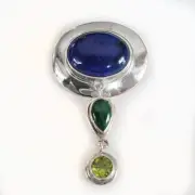 Offerings Sajen 925 SS One of a Kind Lapis, Malachite, and Peridot Pin-Pendant
