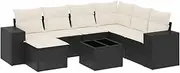 vidaxl 8-Piece Garden Patio Sofa Set with Cushions - Modular Black Poly Rattan Furniture for Terrace Deck Outdoor Lounge - Includes Corner Arm Seats, Table, Footstool