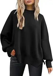 [LILLUSORY] Women's Oversized Batwing Sweaters 2024 Fall Outfits Crewneck Ribbed Knit Side Slit Trendy Pullover Tops
