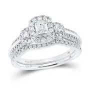 14k White Gold Emerald Diamond Bridal Wedding Ring Set 1 Cttw (Certified)