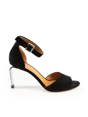 Black Suede Metal Heel Sandals