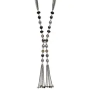 Fashion 1928 Silver-Tone Black & Hematite Acrylic Stones Beads 28In Necklace