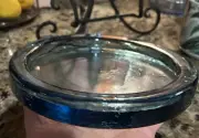 Vintage Handblown Blue Glass Ice Bucket Coaster / Pillar Candle Holder