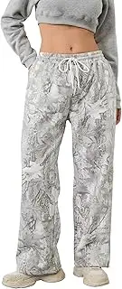 [MSBESYOR] Camo Pants Women Baggy Fleece Y2K Camouflage Cargo Pants High Waisted Wide Leg Drawstring Jogger Sweatpants, 02-light Grey, Large