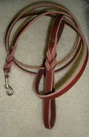 LEATHER DOG LEASH, 1/2" X 6'-11", SOLID BRASS SNAP & RIVETS, DOG SHOW LEASH