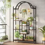 5 Tier Indoor Plant Stand with Hanging Hooks and Large Bonsai Pots Display Rack