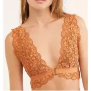 We are HAH Free People Got Ur Back Bra Lace & Mesh Lined Bralette Brown Sugar, M