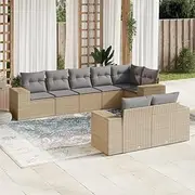 8 Piece Garden Sofa Set with Cushions Beige Poly Rattan, Garden Furniture Sets