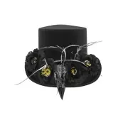 Adult Black Voodoo Top Hat Crow Raven Skull Bones Feather Witch Doctor Costume