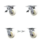4 Inch Nylon Caster Set with Ball Bearings 2 Brakes 2 Swivel Locks SCC