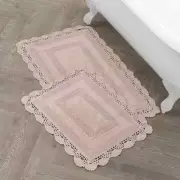 Laura Ashley Cotton XL Crochet Bath Rugs & Bath Mats, 17x24/21x34, Blush