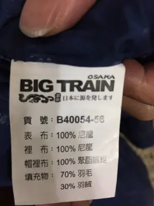 Big Train羽絨防風外套藍色M號