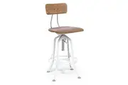 Hamptons Style White Bar Stool Chair Height Adjustable and Swivel with Natural Wood Top