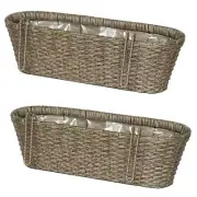 CLAUDE 2 Piece Set Poly Rattan Wicker Hanging Planter Wall Basket - Light Brown