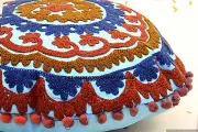 16" TURQUOISE ROUND SUZANI EMBROIDERED FLOOR PILLOW CUSHION POUF BOHEMIAN BOHO
