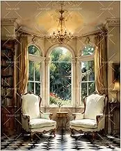Interior Paint by Numbers Kit for Adults - DIY Elegant Reading Room with Chairs and Chandelier Painting on Canvas 16x20 Inches,Acrylic Paint Set,Suitable for Beginner,Home Art for Decoration